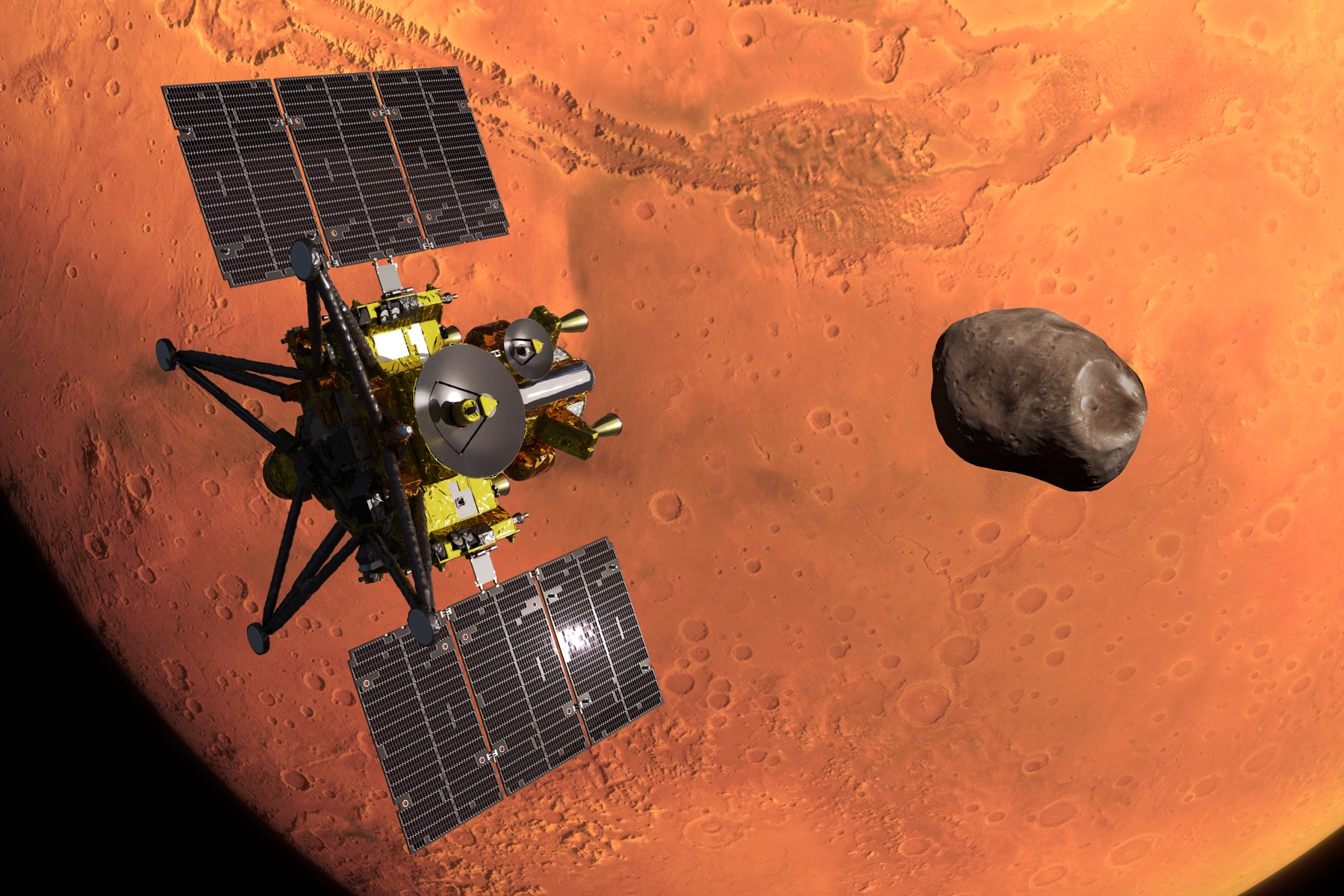 Artist’s impression of the MMX spacecraft entering orbit around Mars